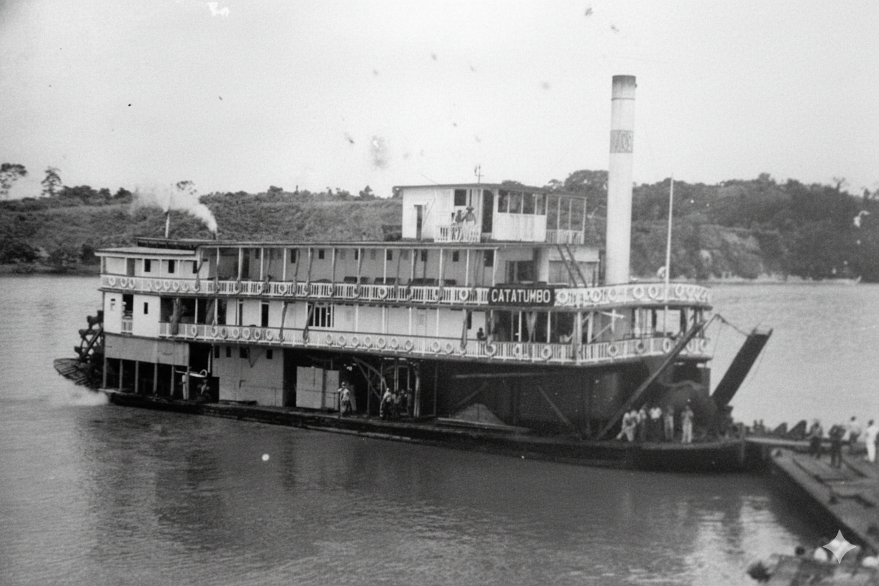 Barco de vapor navegando por el Río Magdalena